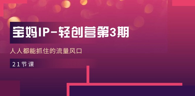 宝妈IP轻创营第3期,人人都能抓住的流量风口(21节课)-玩备项目资源网