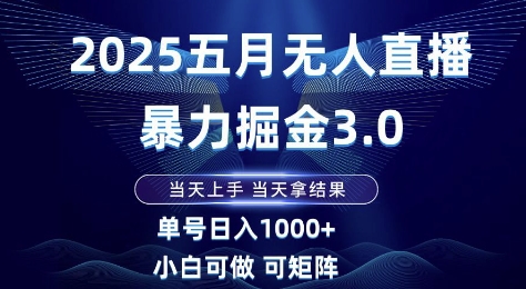 2025五月无人直播暴力掘金3.0,当天上手,当天拿结果,单号日入1k+小白可做可矩阵【揭秘】-玩备项目资源网
