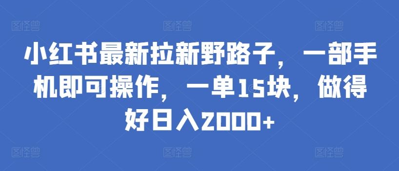 小红书最新拉新野路子，一部手机即可操作，一单15块，做得好日入2000+【揭秘】-玩备项目资源网
