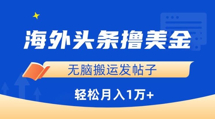 海外头条撸美金，无脑搬运发帖子，月入1万+，小白轻松掌握【揭秘】-玩备项目资源网