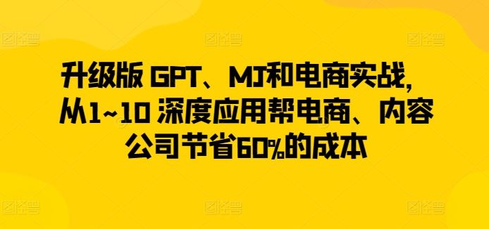 升级版 GPT、MJ和电商实战，从1~10 深度应用帮电商、内容公司节省60%的成本-玩备项目资源网