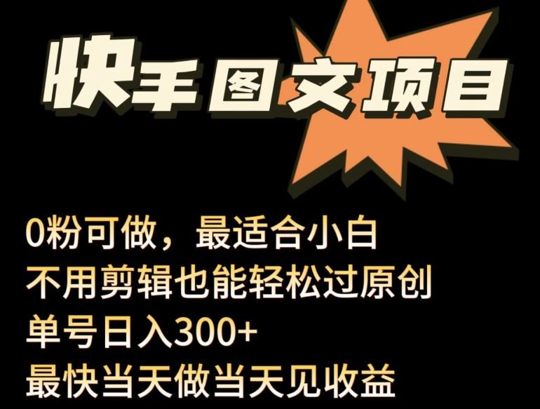24年最新快手图文带货项目，零粉可做，不用剪辑轻松过原创单号轻松日入300+【揭秘】-玩备项目资源网