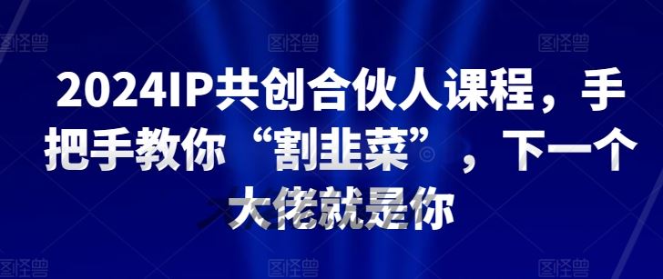 2024IP共创合伙人课程，手把手教你“割韭菜”，下一个大佬就是你-玩备项目资源网