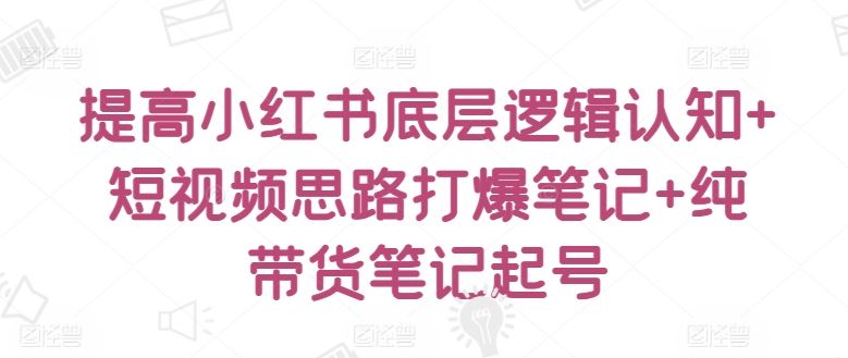 提高小红书底层逻辑认知+短视频思路打爆笔记+纯带货笔记起号-玩备项目资源网
