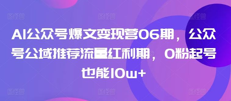 AI公众号爆文变现营06期，公众号公域推荐流量红利期，0粉起号也能10w+-玩备项目资源网