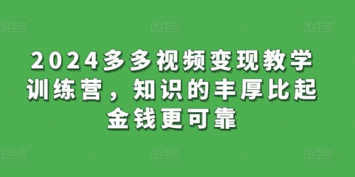 2024多多视频变现教学训练营，知识的丰厚比起金钱更可靠-玩备项目资源网