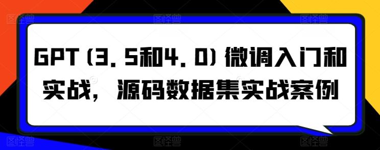 GPT(3.5和4.0)微调入门和实战，源码数据集实战案例-玩备项目资源网