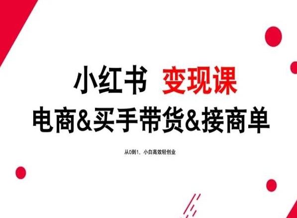 2024年最新小红书变现课，电商&买手带货&接商单，从0到1，小白高效轻创业-玩备项目资源网