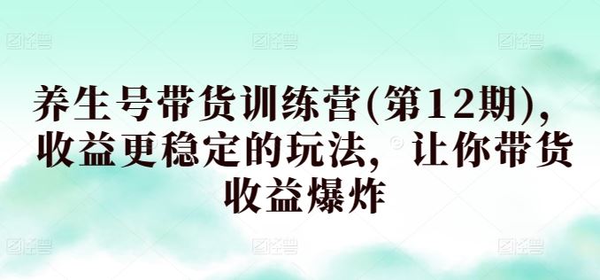 养生号带货训练营(第12期)，收益更稳定的玩法，让你带货收益爆炸-玩备项目资源网