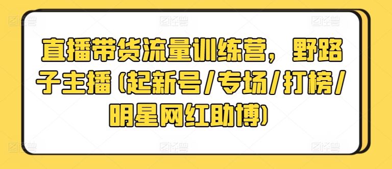 直播带货流量训练营，野路子主播(起新号/专场/打榜/明星网红助博)-玩备项目资源网