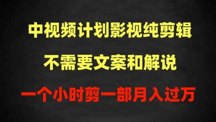 中视频计划影视纯剪辑，不需要文案和解说，一个小时剪一部，100%过原创月入过万【揭秘】-玩备项目资源网