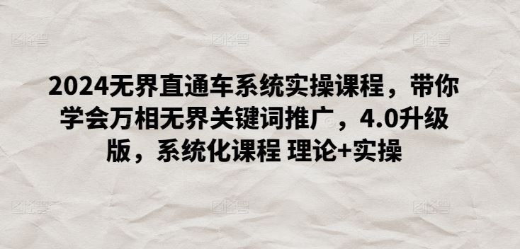 2024无界直通车系统实操课程，带你学会万相无界关键词推广，4.0升级版，系统化课程 理论+实操-玩备项目资源网