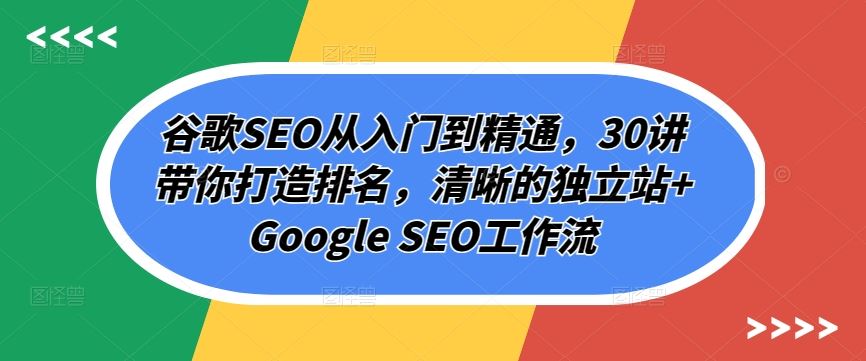 谷歌SEO从入门到精通，30讲带你打造排名，清晰的独立站+Google SEO工作流-玩备项目资源网