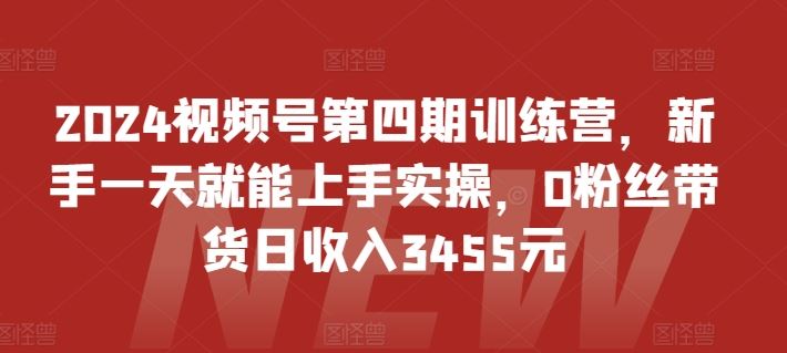 2024视频号第四期训练营，新手一天就能上手实操，0粉丝带货日收入3455元-玩备项目资源网