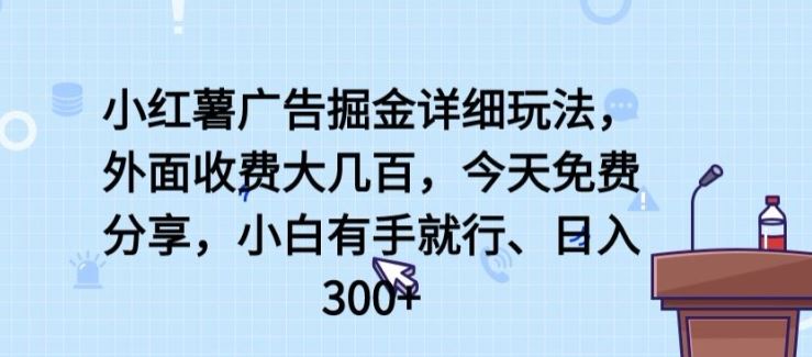 小红薯广告掘金详细玩法，外面收费大几百，小白有手就行，日入300+【揭秘】-玩备项目资源网
