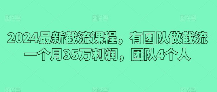 2024最新截流课程，有团队做截流一个月35万利润，团队4个人-玩备项目资源网