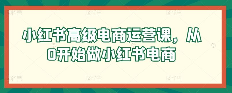 小红书高级电商运营课，从0开始做小红书电商-玩备项目资源网