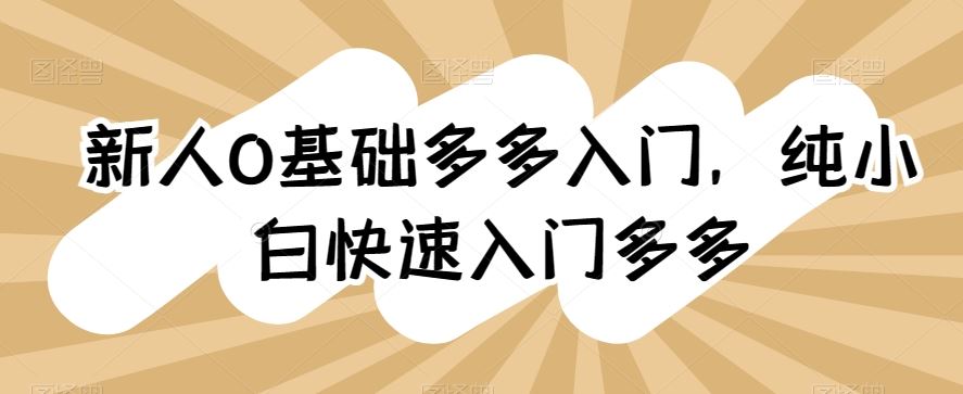 新人0基础多多入门，​纯小白快速入门多多-玩备项目资源网