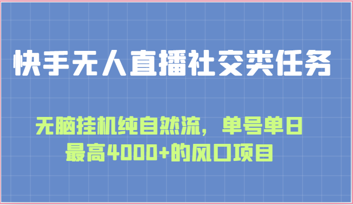 快手无人直播社交类任务：无脑挂机纯自然流，单号单日最高4000+的风口项目-玩备项目资源网