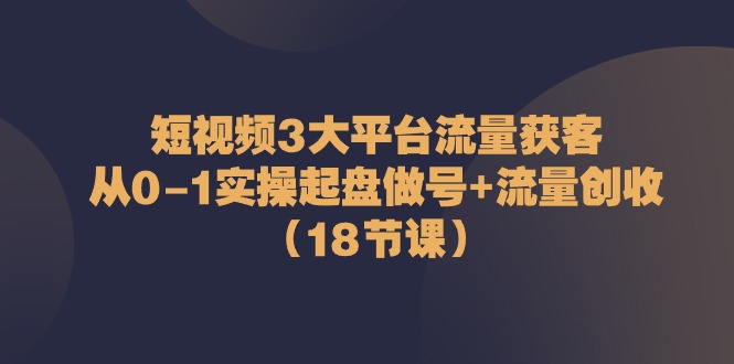 短视频3大平台流量获客：从0-1实操起盘做号+流量创收（18节课）-玩备项目资源网