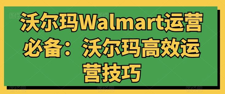 沃尔玛Walmart运营必备：沃尔玛高效运营技巧-玩备项目资源网