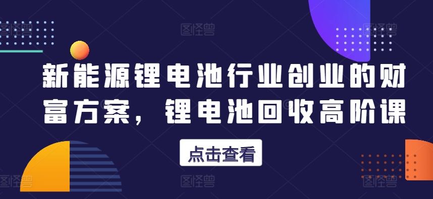 新能源锂电池行业创业的财富方案，锂电池回收高阶课-玩备项目资源网