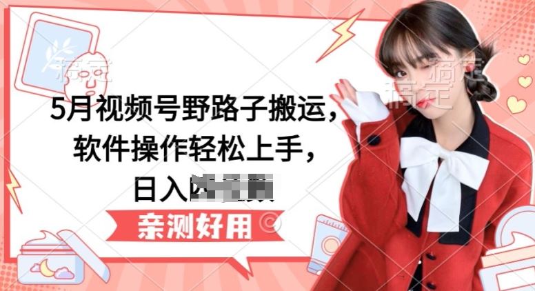 5月视频号野路子搬运，软件操作轻松上手，日入三位数【揭秘】-玩备项目资源网
