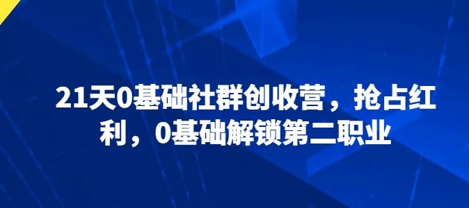 21天0基础社群创收营，抢占红利，0基础解锁第二职业-玩备项目资源网