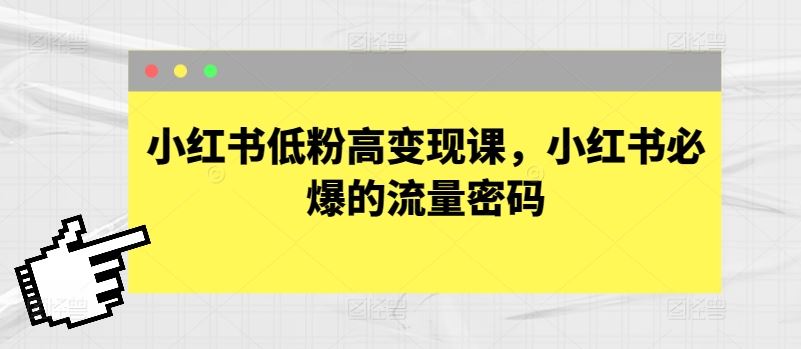 小红书低粉高变现课，小红书必爆的流量密码-玩备项目资源网