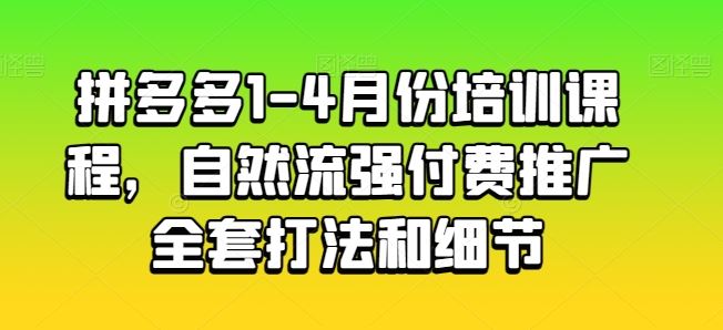拼多多1-4月份培训课程，自然流强付费推广全套打法和细节-玩备项目资源网