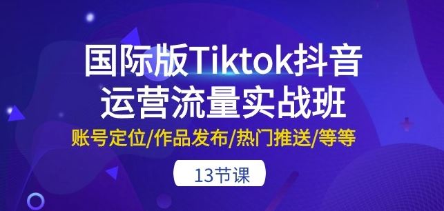 国际版Tiktok抖音运营流量实战班：账号定位/作品发布/热门推送/等等-13节-玩备项目资源网