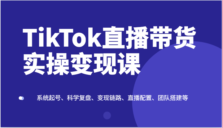 TikTok直播带货实操变现课：系统起号、科学复盘、变现链路、直播配置、团队搭建等-玩备项目资源网