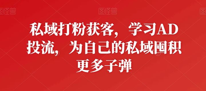 私域打粉获客，学习AD投流，为自己的私域囤积更多子弹-玩备项目资源网