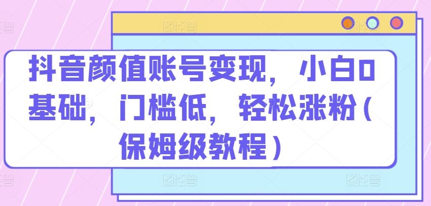抖音颜值账号变现，小白0基础，门槛低，​轻松涨粉(保姆级教程)【揭秘】-玩备项目资源网