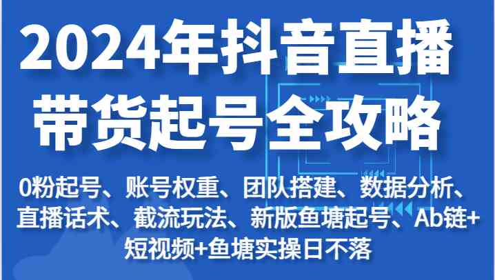 2024年抖音直播带货起号全攻略：起号/权重/团队/数据/话术/截流等-玩备项目资源网