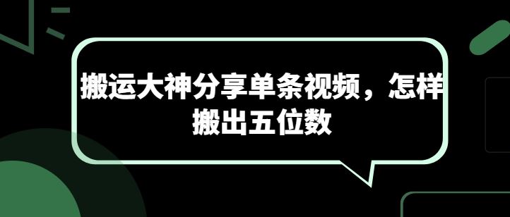 搬运大神分享单条视频，怎样搬出五位数-玩备项目资源网