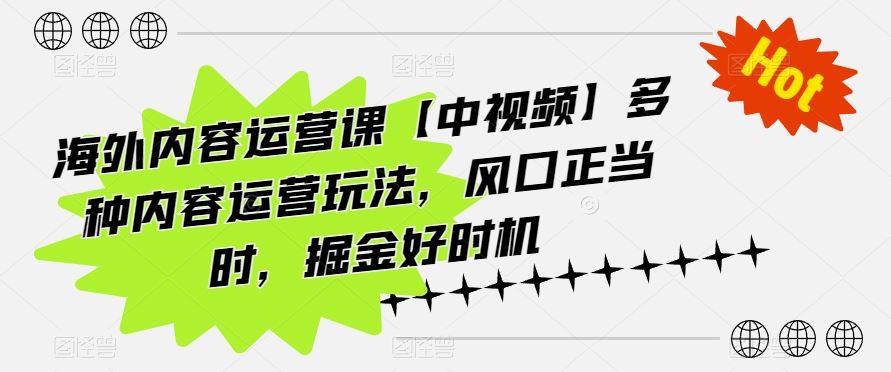 海外内容运营课【中视频】多种内容运营玩法，风口正当时，掘金好时机-玩备项目资源网
