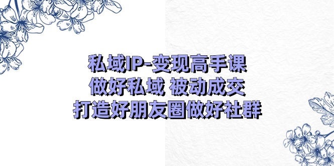 私域IP变现高手课：做好私域被动成交，打造好朋友圈做好社群（18节）-玩备项目资源网