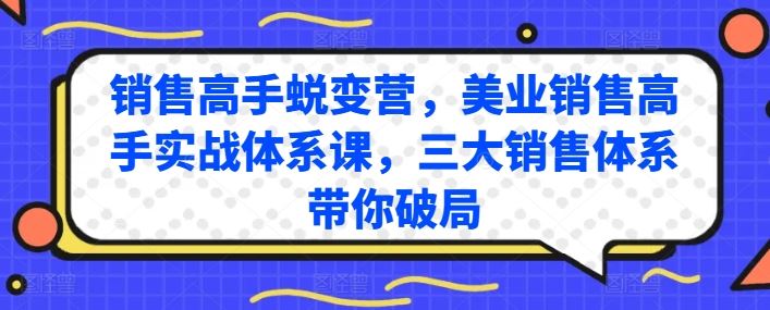 销售高手蜕变营，美业销售高手实战体系课，三大销售体系带你破局-玩备项目资源网