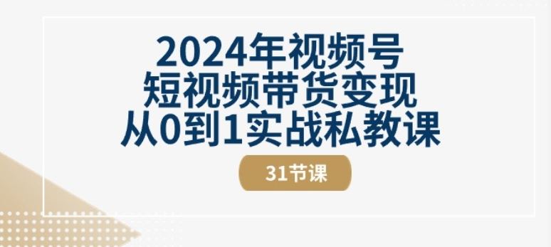 2024年视频号短视频带货变现从0到1实战私教课(31节视频课)-玩备项目资源网