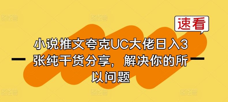 小说推文夸克UC大佬日入3张纯干货分享，解决你的所以问题-玩备项目资源网