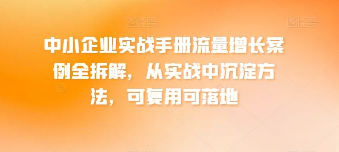中小企业实战手册流量增长案例全拆解，从实战中沉淀方法，可复用可落地-玩备项目资源网