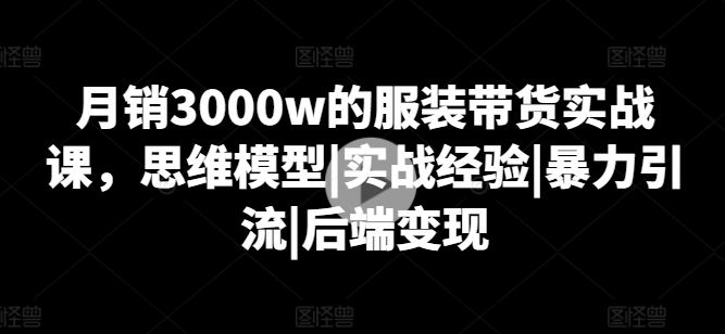 月销3000w的服装带货实战课，思维模型|实战经验|暴力引流|后端变现-玩备项目资源网
