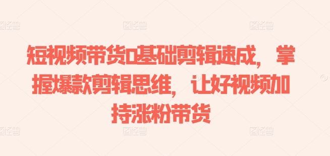 短视频带货0基础剪辑速成，掌握爆款剪辑思维，让好视频加持涨粉带货-玩备项目资源网