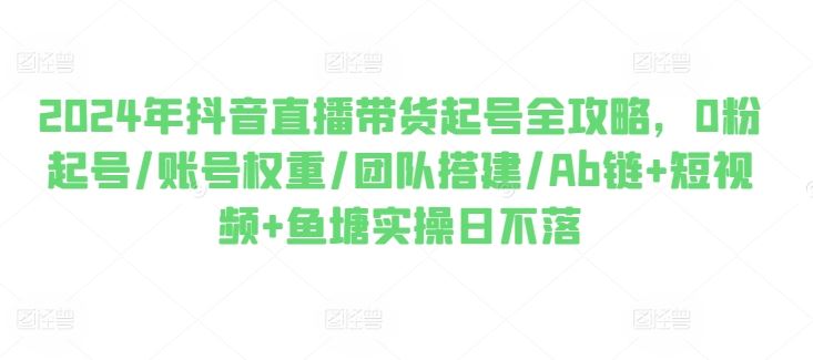 2024年抖音直播带货起号全攻略，0粉起号/账号权重/团队搭建/Ab链+短视频+鱼塘实操日不落-玩备项目资源网