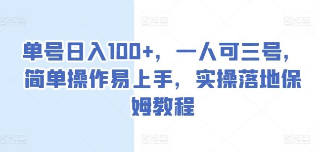 单号日入100+，一人可三号，简单操作易上手，实操落地保姆教程【揭秘】-玩备项目资源网