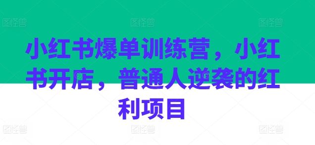 小红书爆单训练营，小红书开店，普通人逆袭的红利项目-玩备项目资源网