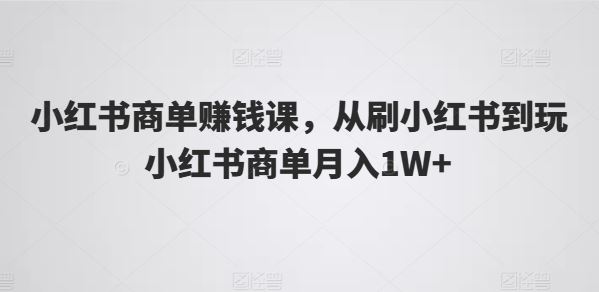 小红书商单赚钱课，从刷小红书到玩小红书商单月入1W+-玩备项目资源网