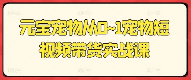 元宝宠物从0~1宠物短视频带货实战课-玩备项目资源网