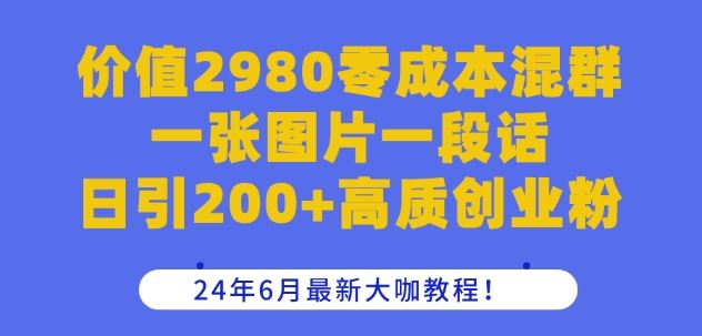 价值2980零成本混群一张图片一段话日引200+高质创业粉，24年6月最新大咖教程【揭秘】-玩备项目资源网